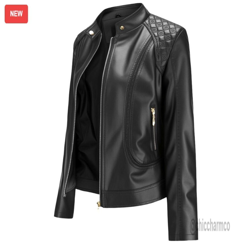 Faux Leather Moto Jacket Trendy Short PU Coat Classic Chic Y2K Style